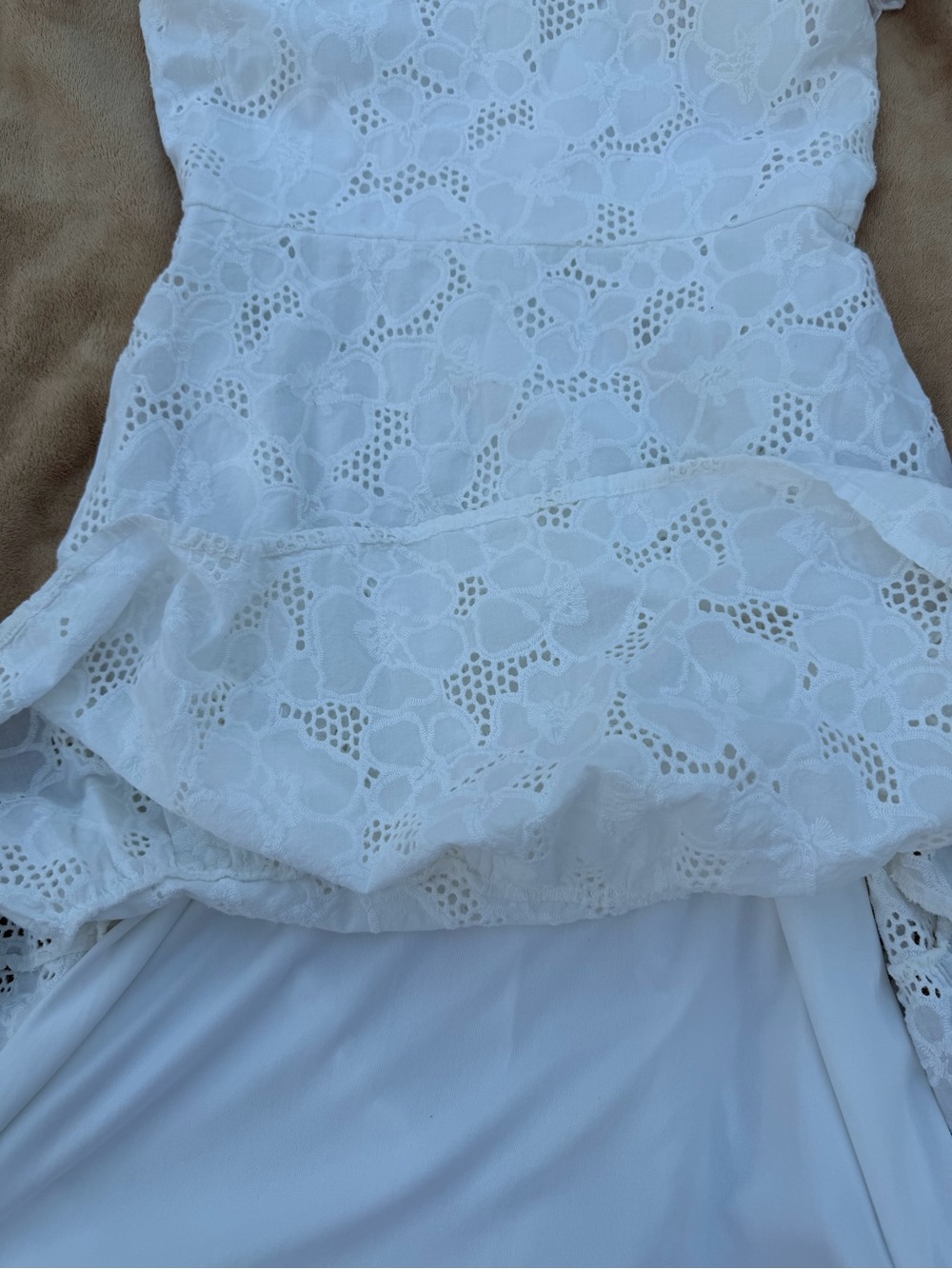 Karl Lagerfeld White Eyelet V-Neck Midi Dress with Ruffle Shoulders Size 8 - Picture 13 of 14